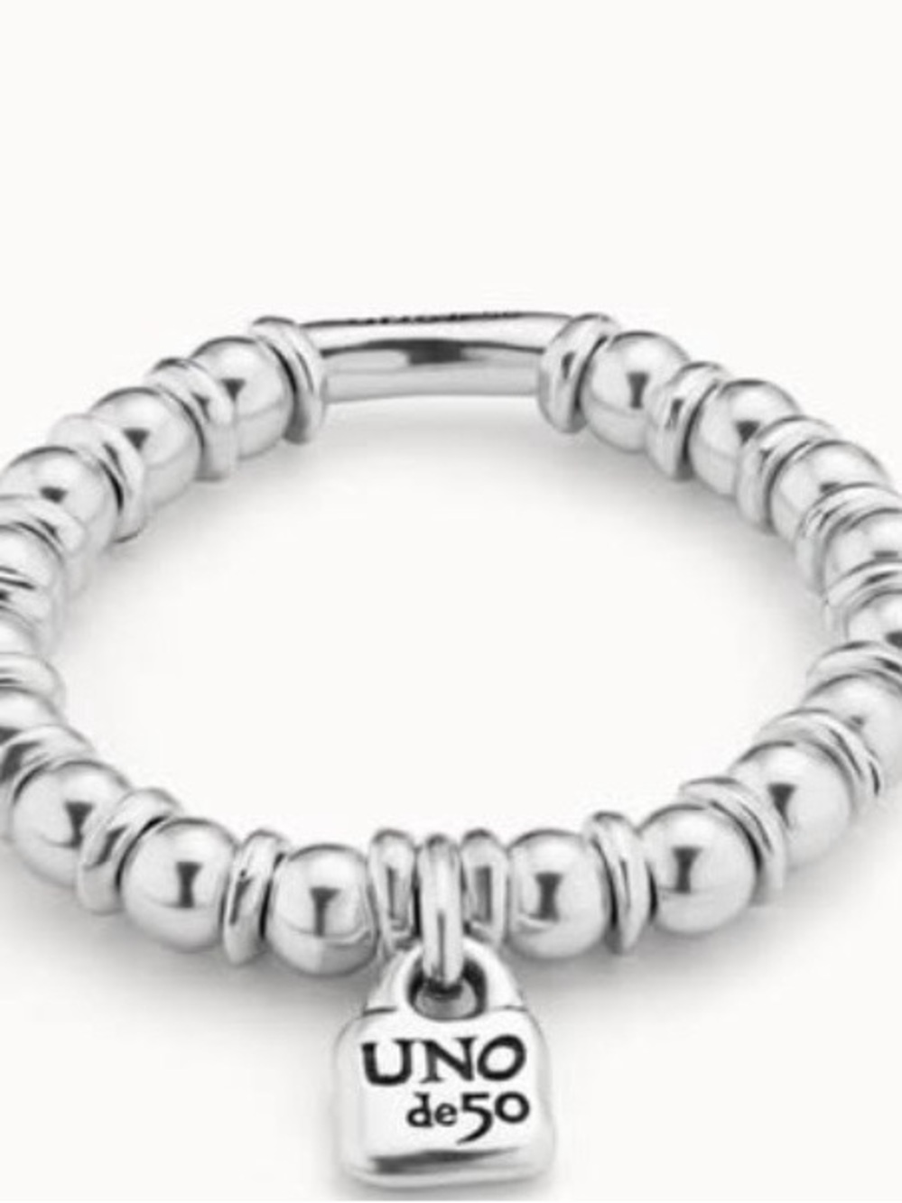 UNO de 50 Silver Beaded Charm Bracelet with Logo Tag